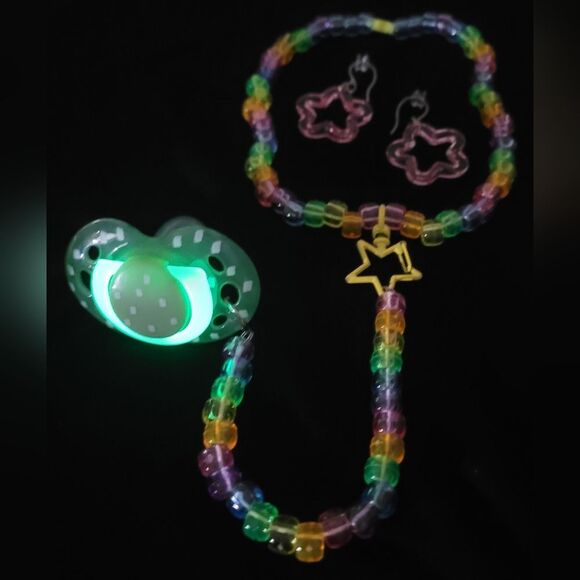 Jolly Rancher Kandi Kid Drop Necklace Binky Cord Binky Earring Rave Set - Picture 2 of 9